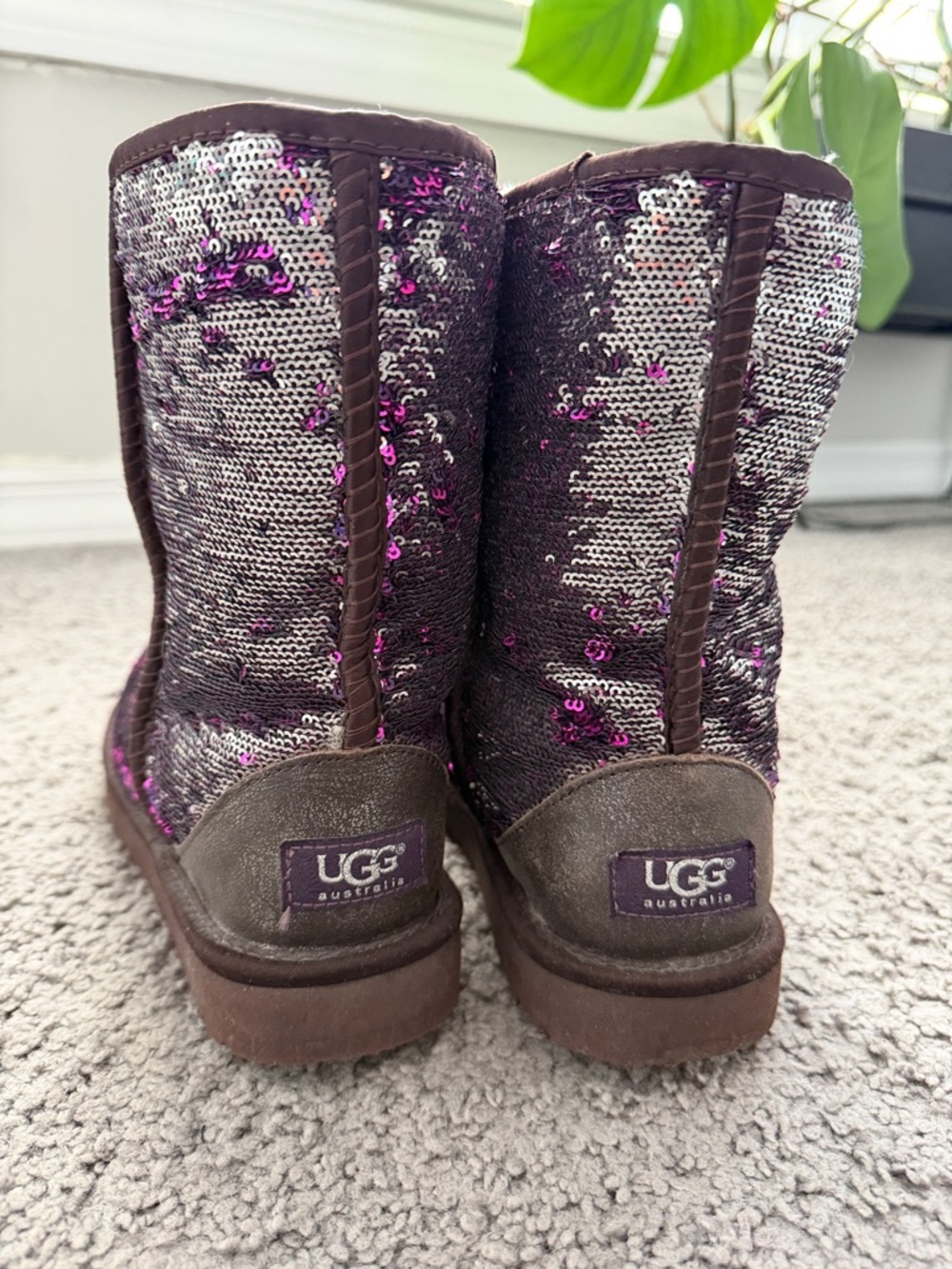 UGG Sequin Short Boots in Brown and Pink Accents